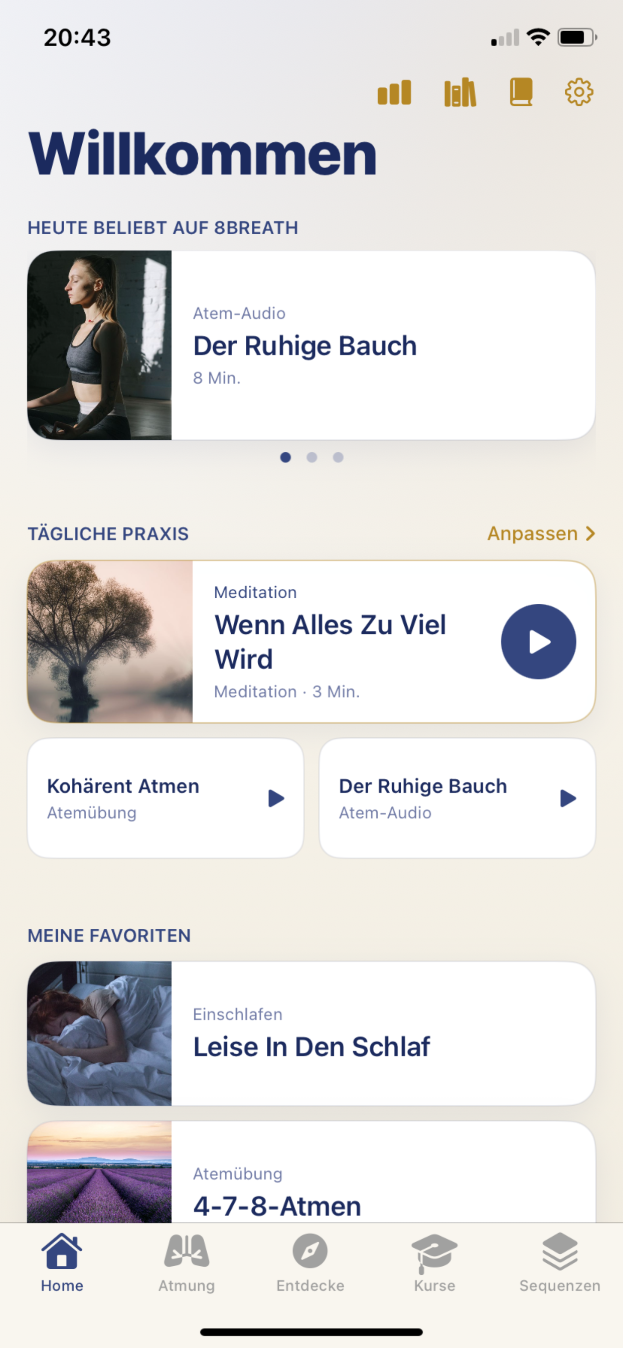 Startbildschirm von 8Breath