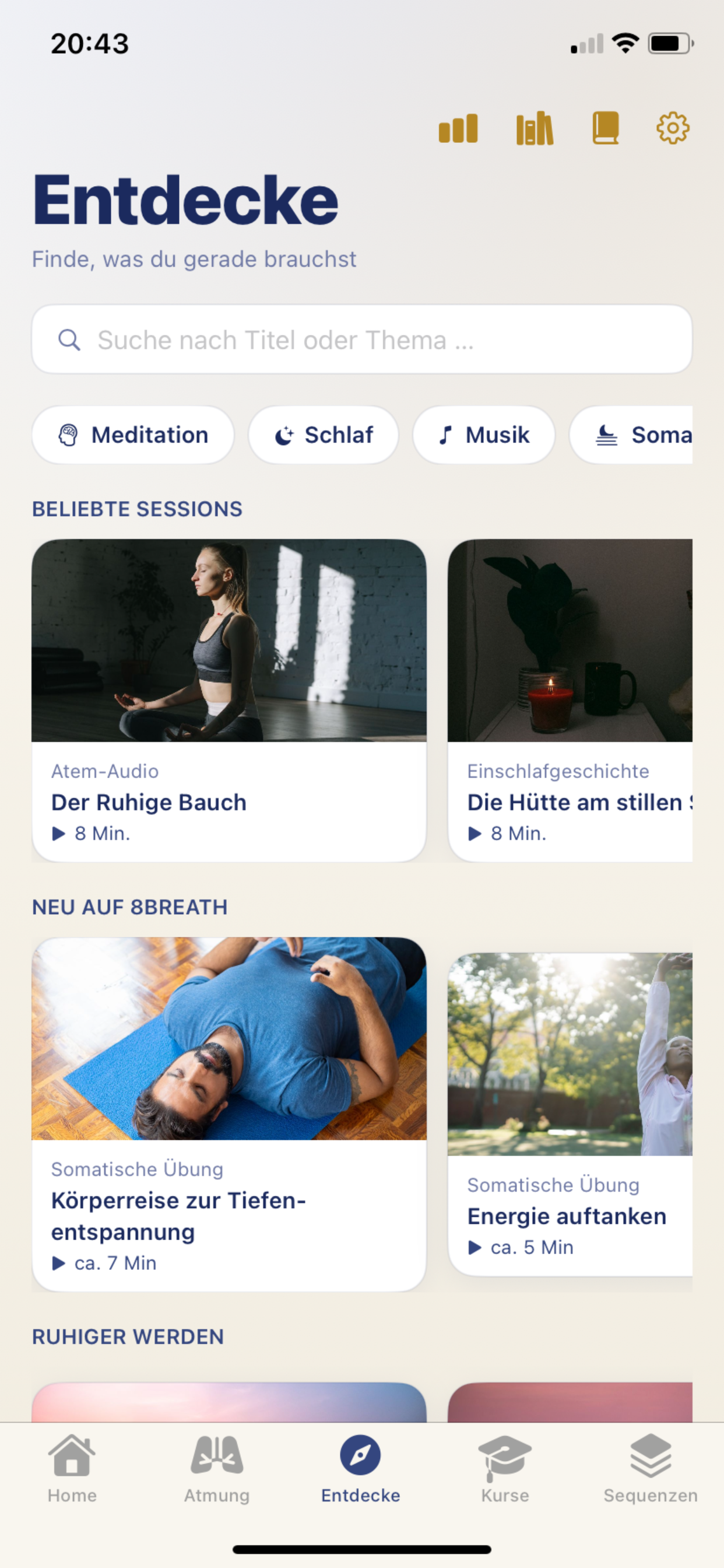Entdecken-Bereich in 8Breath